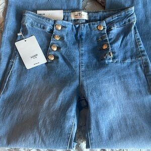 Anine Bing Women's Light Blue Wide Leg Jeans - Sailor Button Detail